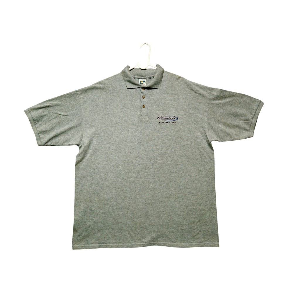 Budweiser Mens Grey Short Sleeve Collared Polo Shirt 2X Cotton Polyester Blend